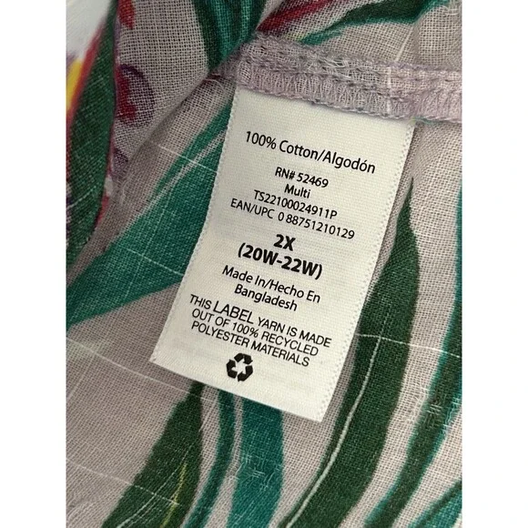 Terra & Sky Shirt Size 2X Plus Tropical Blouse Flowy Lightweight Island Resort - Picture 10 of 10